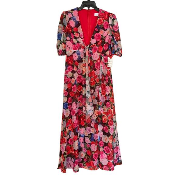 Mac Duggal NEW Size 4 Multicolor Floral Print Front Tie Midi Dress 55626 - Picture 4 of 8